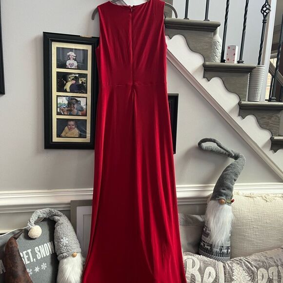 Chaps Red Grecian Drape Ruffle Front Gown Maxi Dress sz 6 EUC - Picture 4 of 5